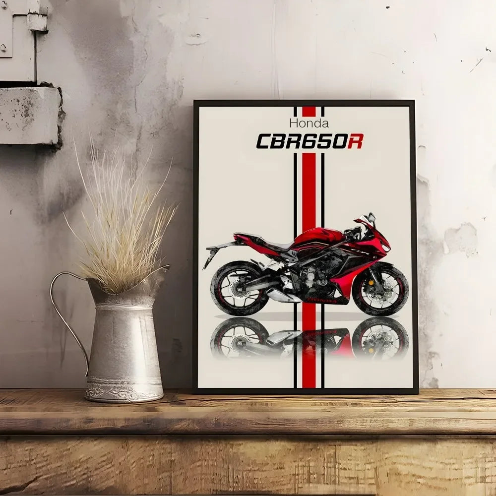 Bold H-HonDAS Motorcycle Poster Canvas Wall Art - Waterproof Print
