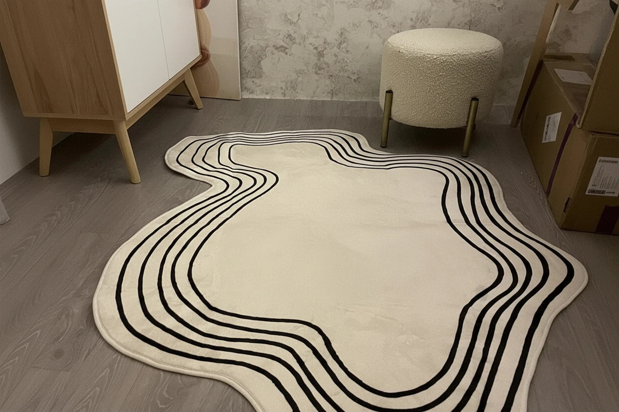 Minimalist Linear Rug - Modern Abstract Irregular Carpet
