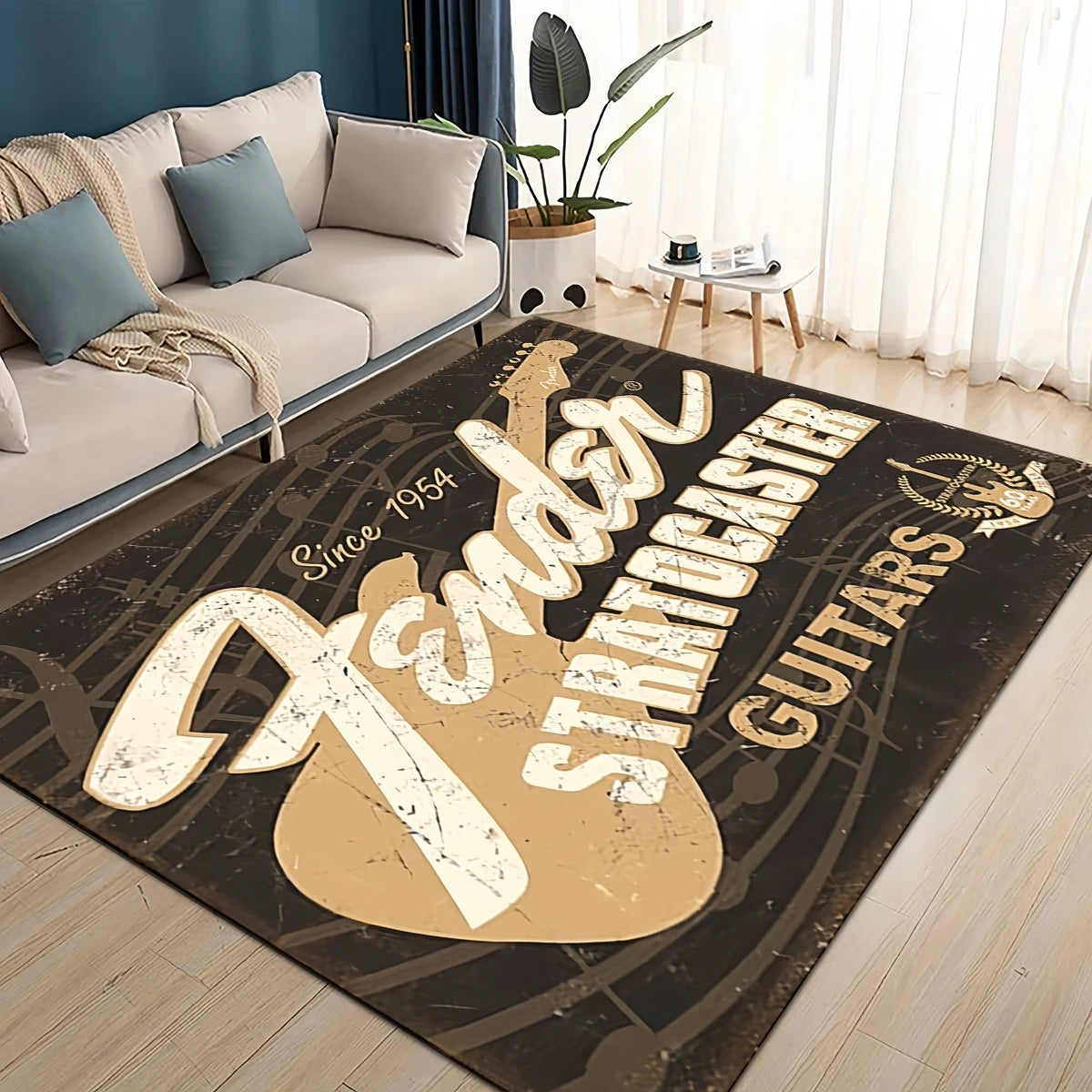 3D Retro Fender logo Guitar Instruments Music Carpet Rug for Living Room Bedroom Home Sofa Decoration,kids Non-slip Floor Mat