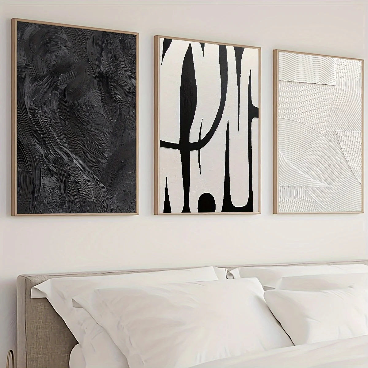 3pcs Abstract Black and White Canvas Wall Art Set Posters, Texture Paintings, Ideal Gift for Room Decoration