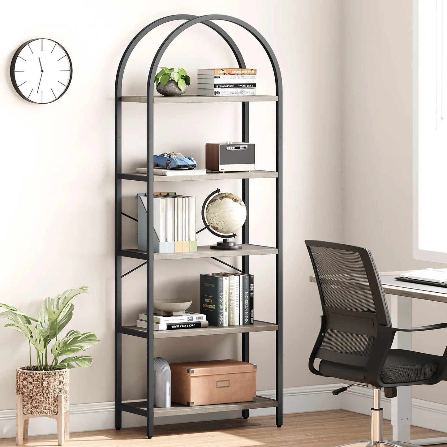5-Tier Arched Bookshelf - Industrial Freestanding Display Rack, 180cm
