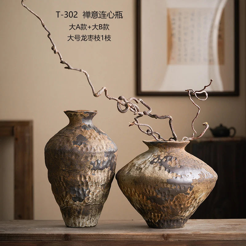 Jingdezhen Ceramic Vase Retro Style Nostalgic Pure Handmade B & B Hotel Tea Room Wabi Sandy Wind Zen Ornament Flower Ware