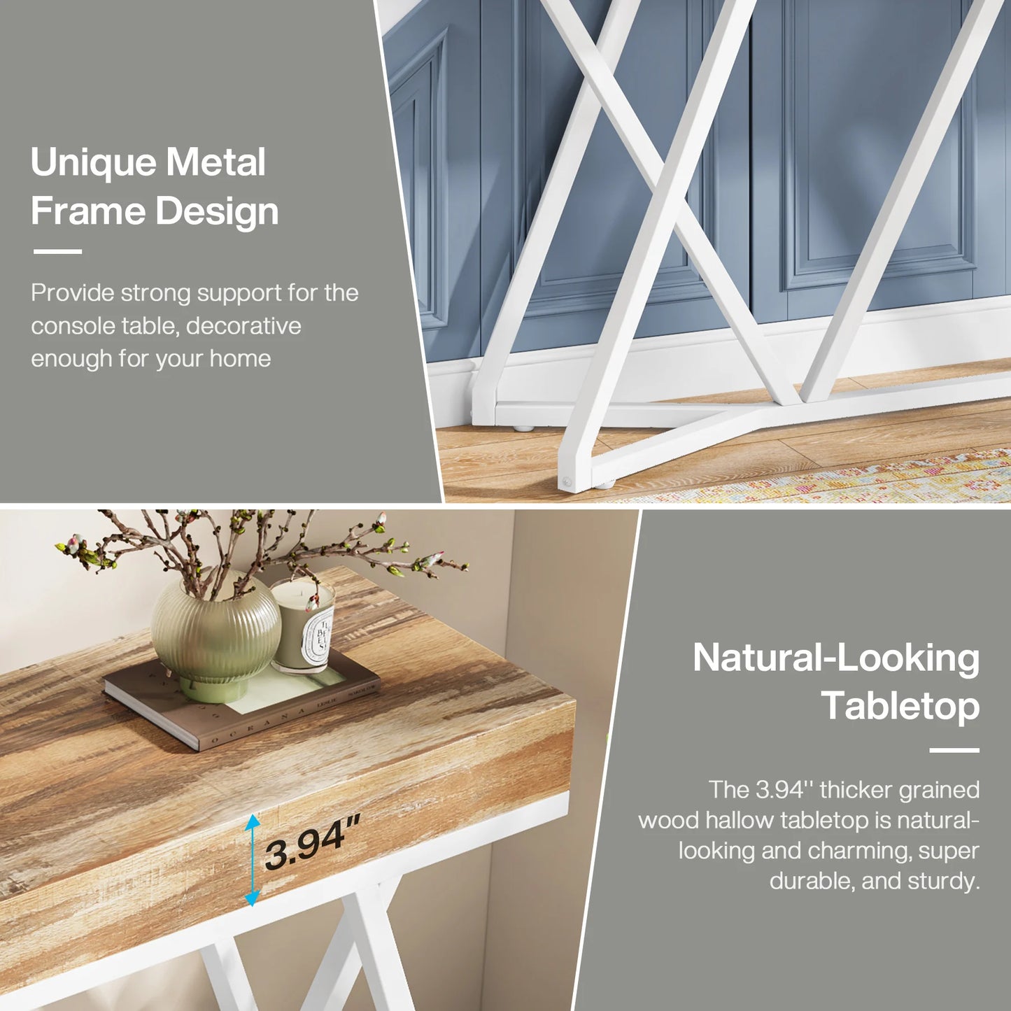 Tribesigns 55 Inches Console Table, Sofa Table Wood Entryway Table with Unique Metal Base