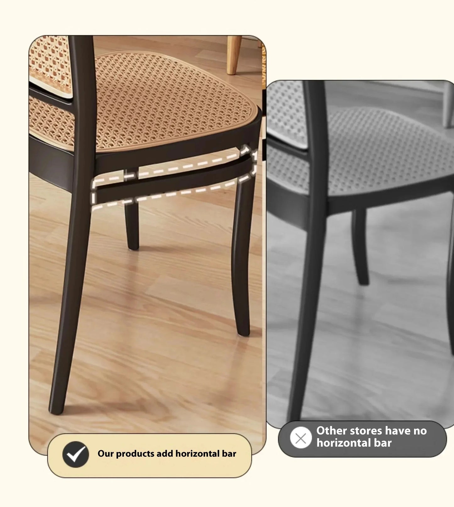 Black Rattan Dining Chair with Natural Cane Webbing and Cushion