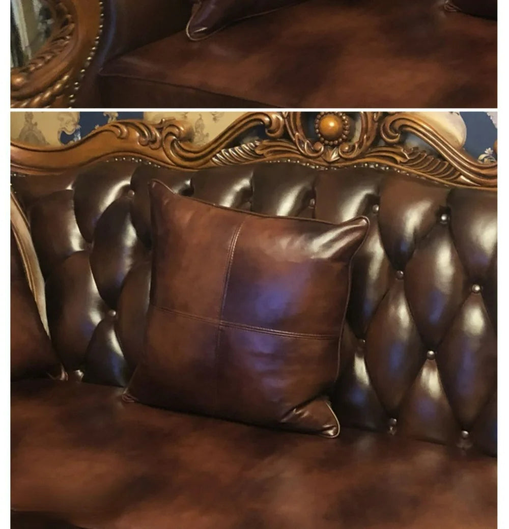 Luxury Solid Dobule-side Cow Skin Embrace Pillow Cover Cow Skin Pillow Case for Livingroom Bedroom Sofa Bay Window Waist Cushion
