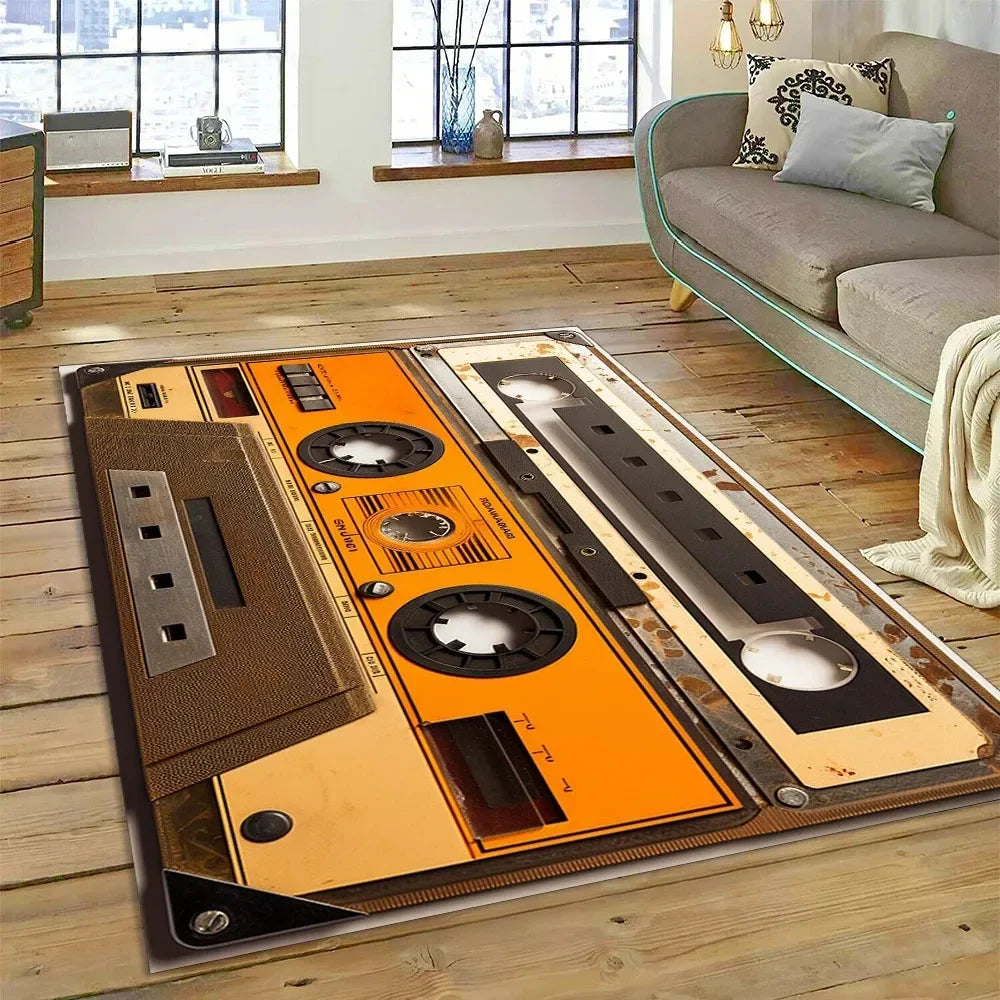 Retro Cassette Tape Carpets for Living Room Decoration Home Hallway Balcony Bathroom Mat Non Slip Parlour Sofa Large Floor Rug