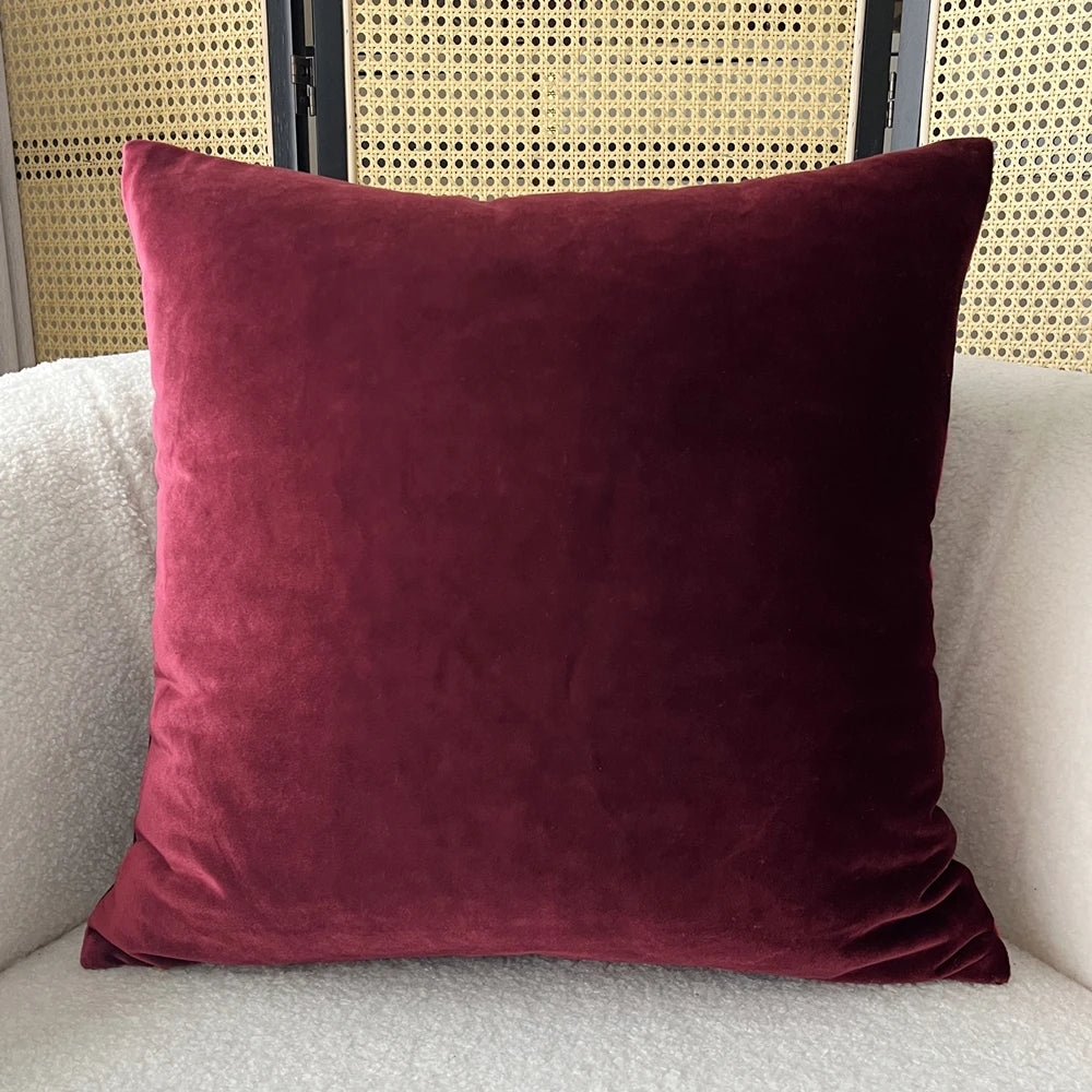 Contemorary Home Decorative Pillow Case Knit Velvet Burgundy Red Soft Plain Cushion Cover 45x45cm 1 Piece Pack