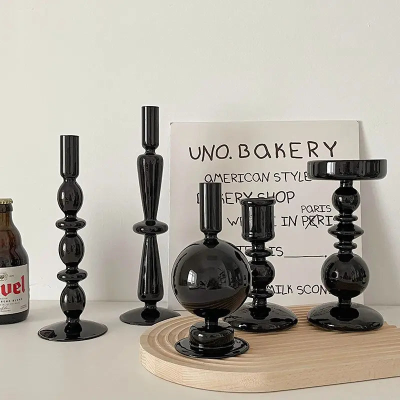 Black Candle Holder Home Decor Candlesticks Living Room Modern Decoration Glass Vase Bookshelf Decor Candle Stick Holder