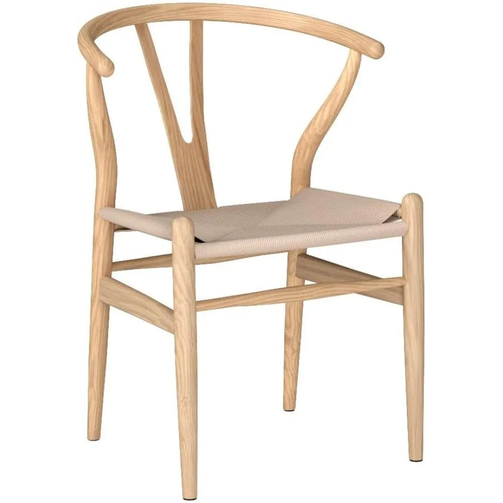 Wishbone Dining Chair Set of 2 - Solid Beech Wood with Woven Rope Seat