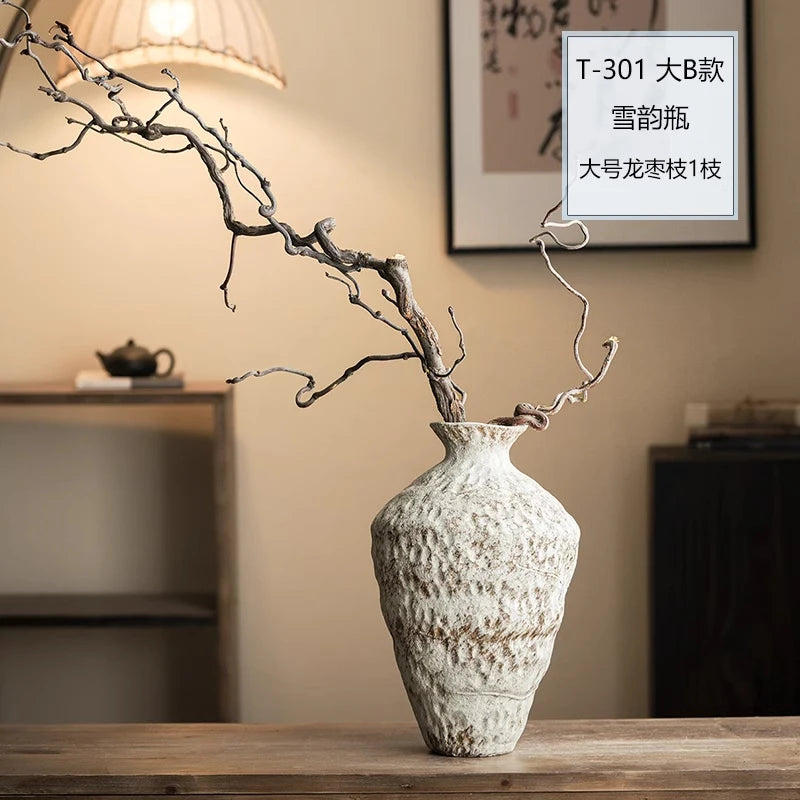 Jingdezhen Ceramic Vase Retro Style Nostalgic Pure Handmade B & B Hotel Tea Room Wabi Sandy Wind Zen Ornament Flower Ware