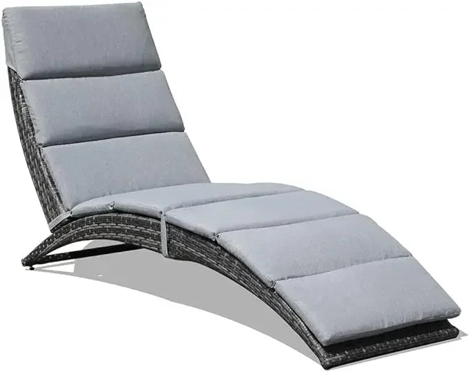t Patio Chaise Lounge, Outdoor Lounge Chair, PE Rattan Foldable Chaise Lounger with Removable Dark Gray Cushion, Suitable