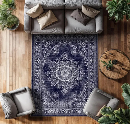 Dark Blue Heriz Style Turkish Rug Bohemian Living Room Carpet Contemporary Rug Living Room Durable Rug Cozy Rug Area Runner Rug