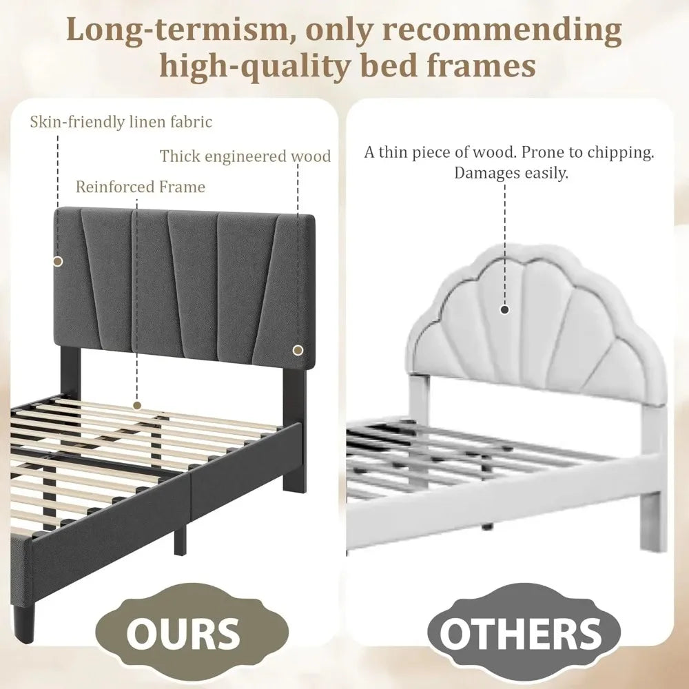 Twin Size Platform Bed Frame with Adjustable Upholstered Headboard