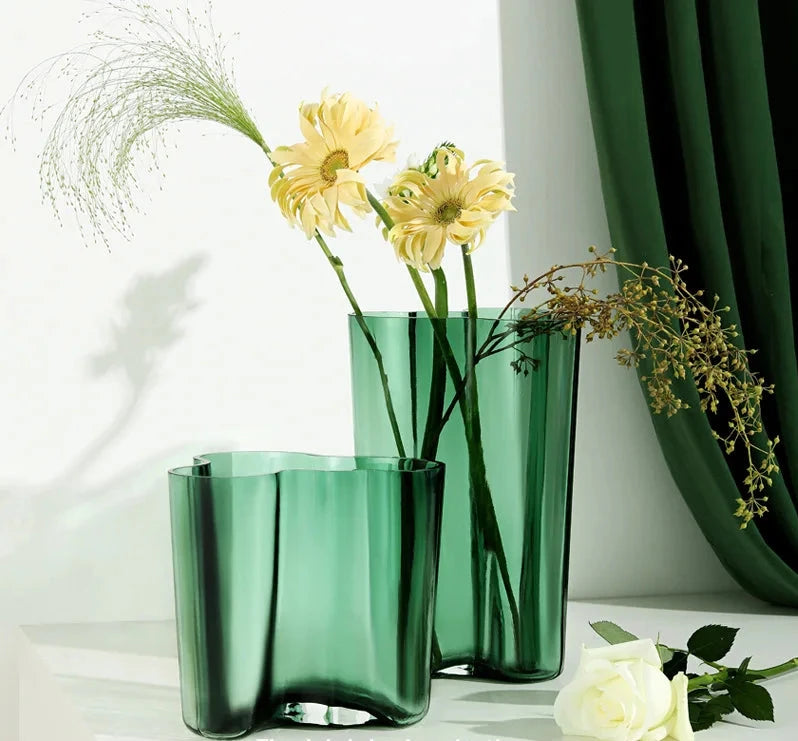 Green Glass Vase | Transparent Flower Vase | Floral Arrangement