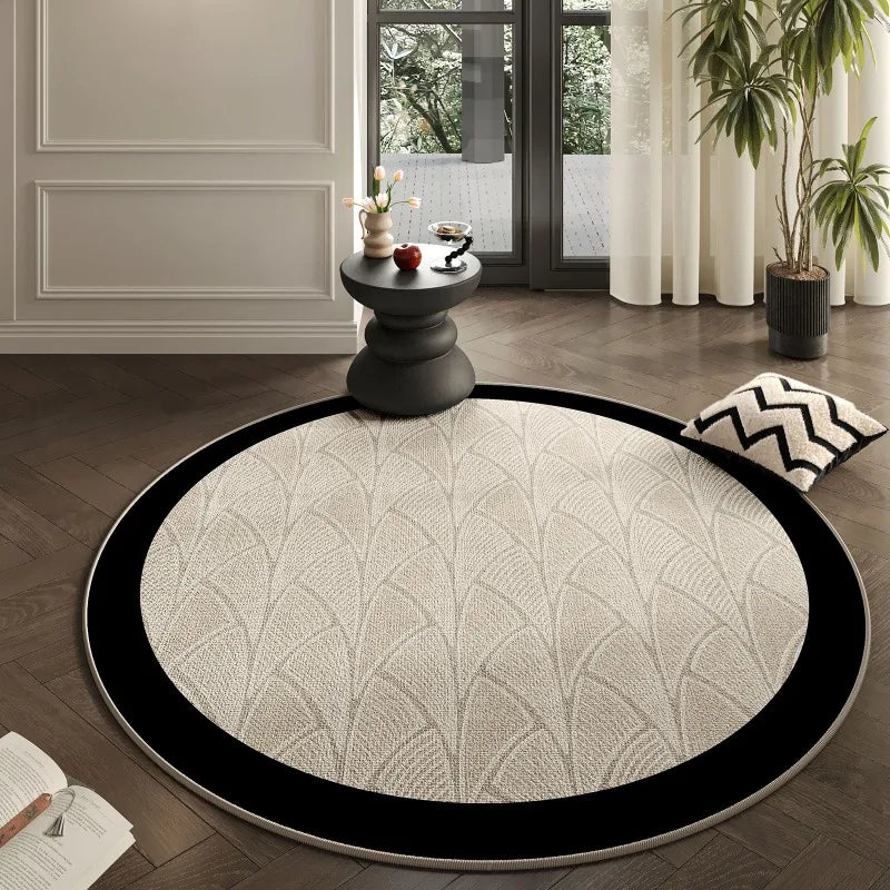Minimalist Round Rug - Modern Geometric Black Border Carpet