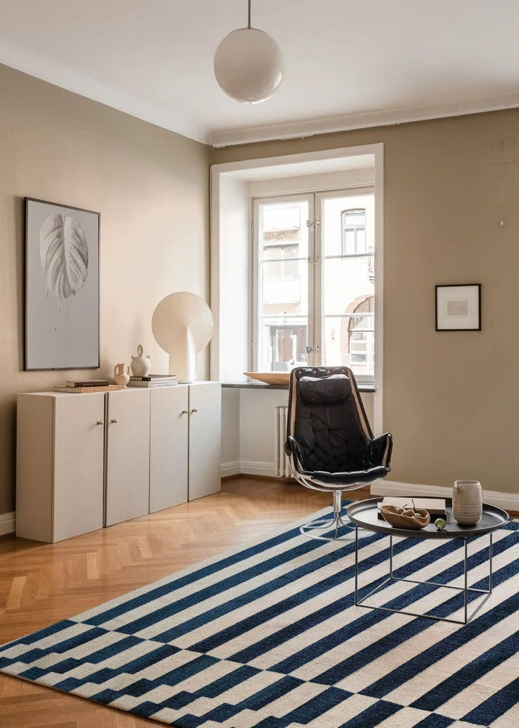 Retro Striped Rug - Navy & White or Black & White Geometric Carpet
