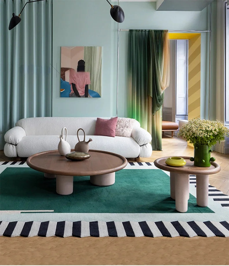 Geometric Colour Block Area Rug - Black and White Striped Border - Multiple Colours