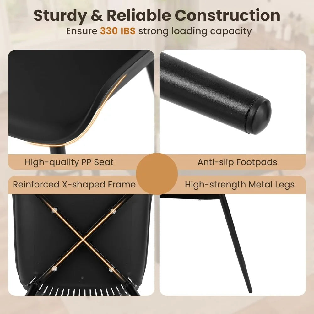 Black Dining Chairs Set of 4, Modern Kitchen Chairs with Metal Legs, Cutout Backrest, Curved Seat, Armless Accent Chairs