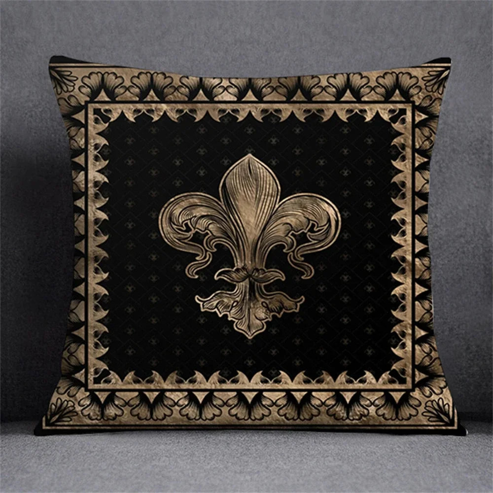 Black Gold Elegant Design Cushion Cover Symmetrical Plant Pillowcase Home Car Pillows Decor For Living Room Sofa Square Cushions