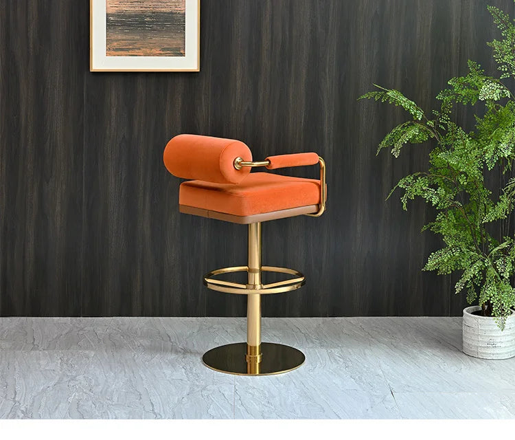 Modern Luxury Bar Stools with Backrest and Gold Base Counter Swivel Bar Stool Custmized Color