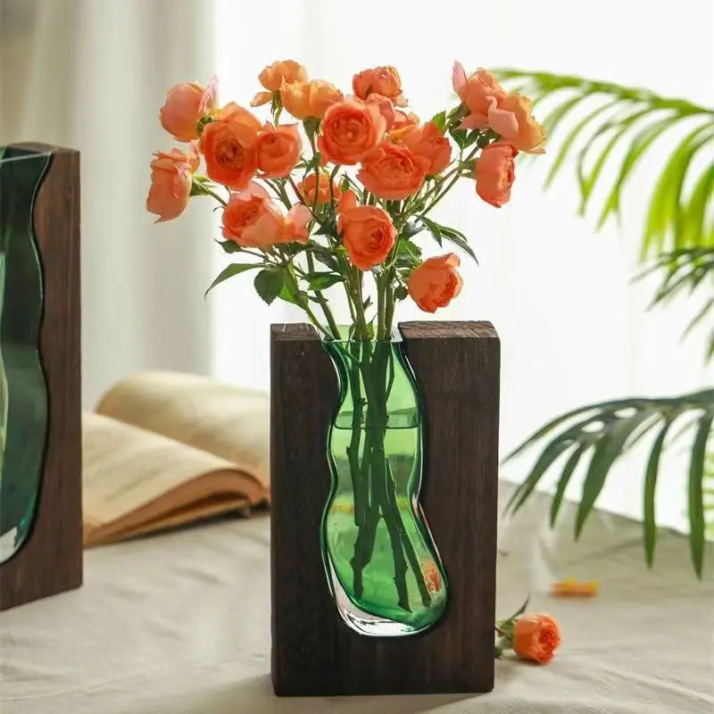 New Chinese style solid wood glass vase wholesale home designer decorative home hotel ornament high-end soft decoration