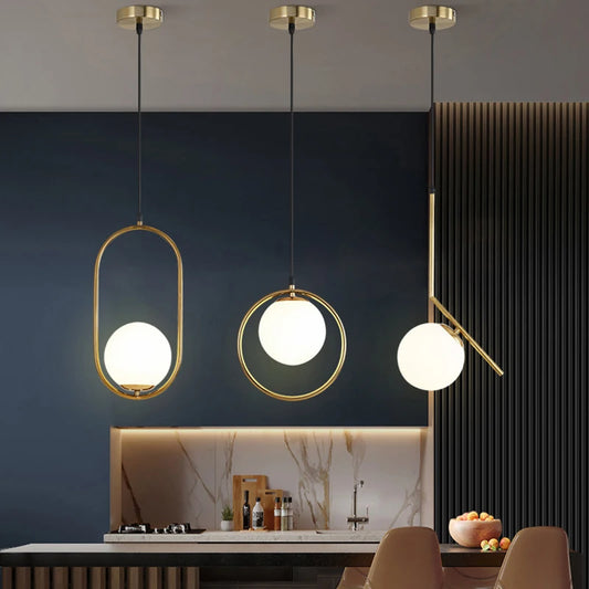 Nordic Glass Ball Pendant Lights Brass Black Hanging Lamp Modern Living Room Dining Bedroom Decor Ceiling Lighting Fixture House