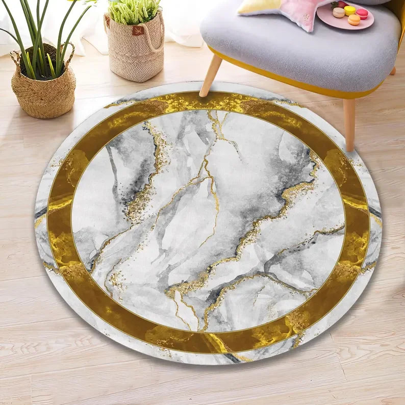 Gold Marble Round Rug, Gold Greek Round Rugs Modern Marble Rug Marble Door Mat Dining Room Rug Modern Washable Rug Trendy Rug