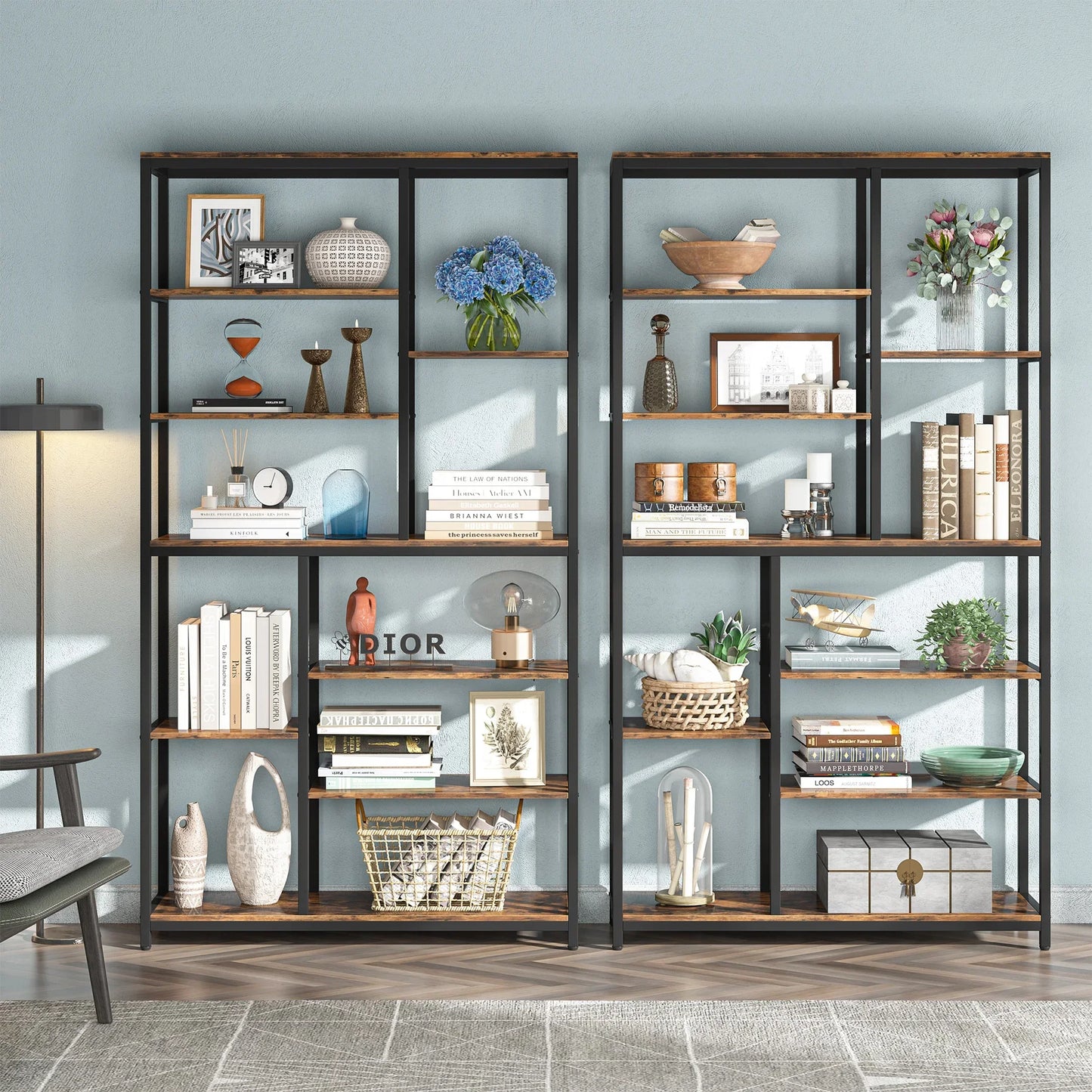 9-Tier Industrial Bookshelf, 79 Inches, 10 Cube Storage