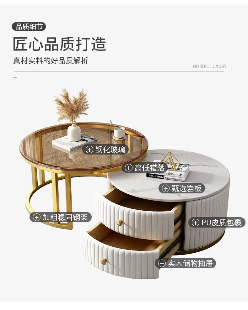 2pcs Light Luxury Rock Plate Tea Coffee Tables Minimalist Modern Scalable Center Tables Sofa Side Table Living Room Furniture