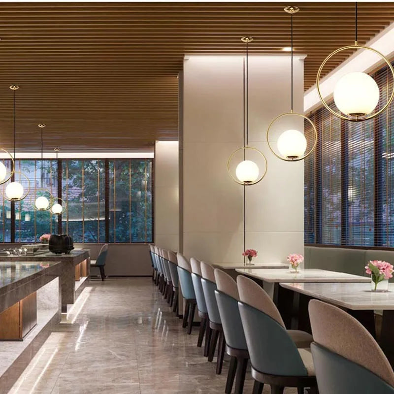 Nordic Glass Ball Pendant Lights Brass Black Hanging Lamp Modern Living Room Dining Bedroom Decor Ceiling Lighting Fixture House