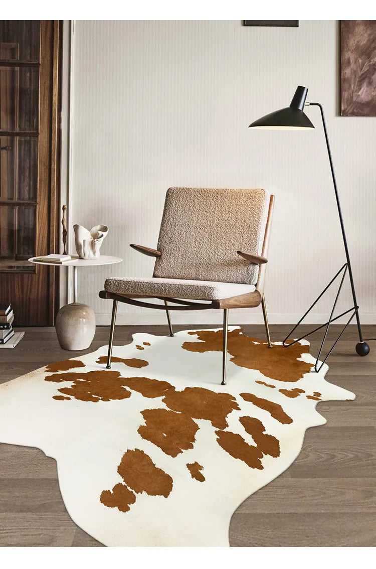 Irregular Faux Cowhide Area Rug - Plush Anti-Slip Mat