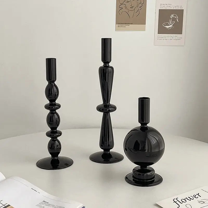 Black Candle Holder Home Decor Candlesticks Living Room Modern Decoration Glass Vase Bookshelf Decor Candle Stick Holder