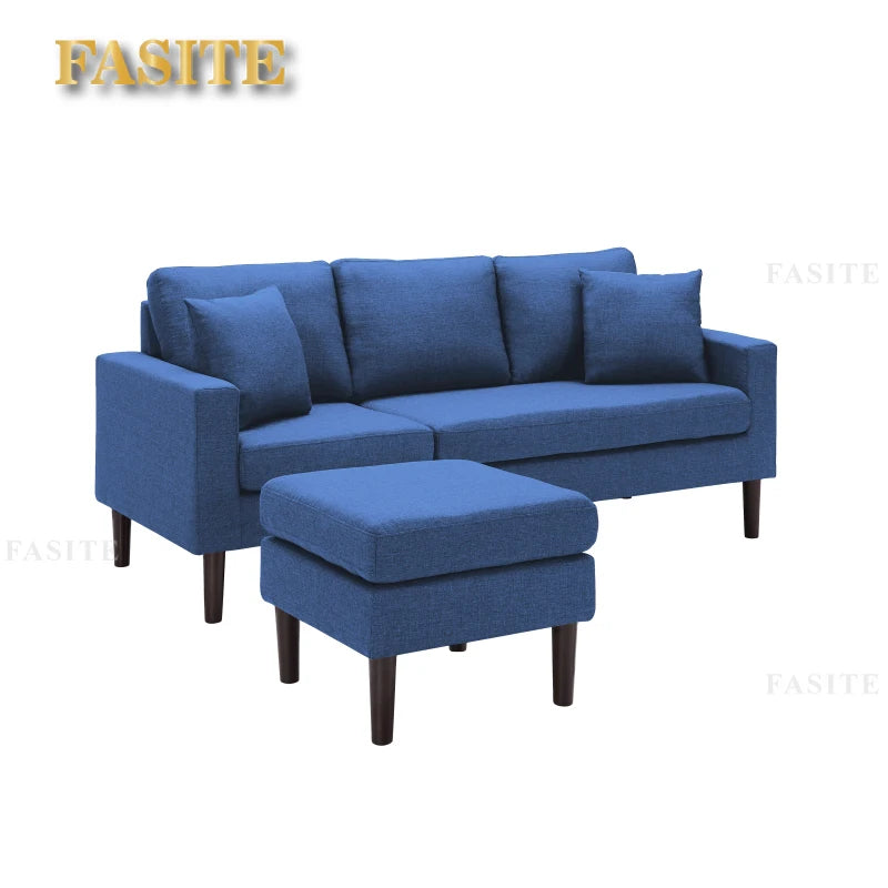 Living Room Sofa, 72" Sectional Sofa With 2 Pillows In Navy Blue Fabric On Left Hand Side Interior Decoration
