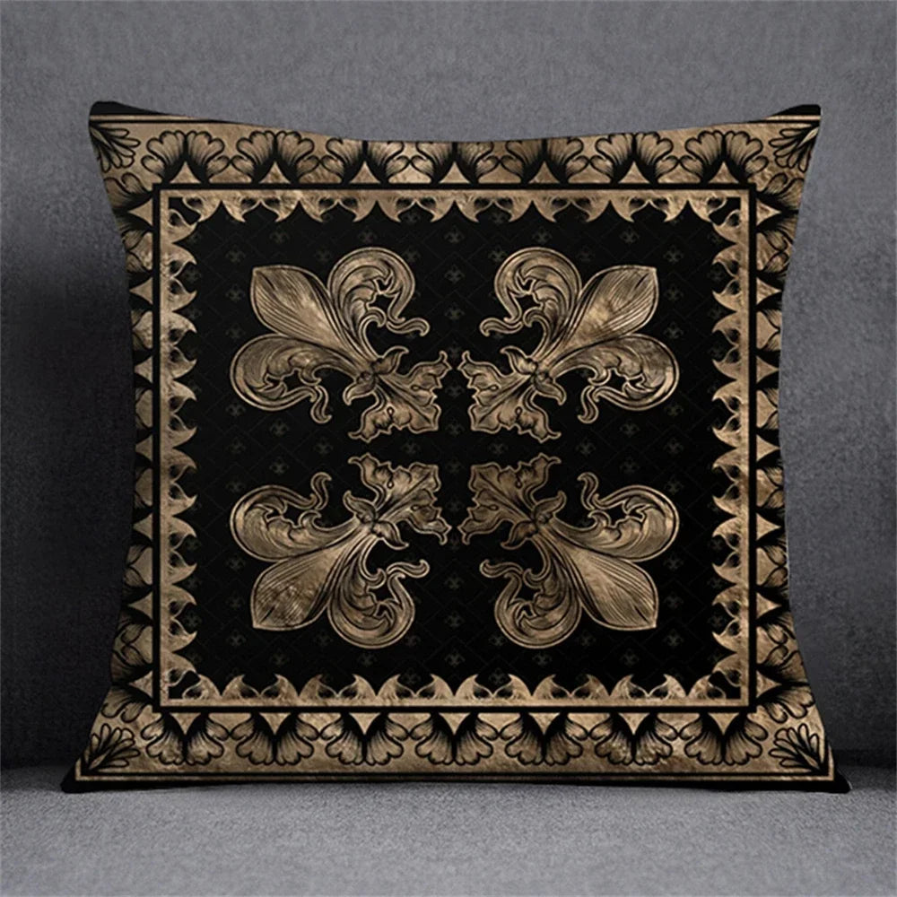 Black Gold Elegant Design Cushion Cover Symmetrical Plant Pillowcase Home Car Pillows Decor For Living Room Sofa Square Cushions