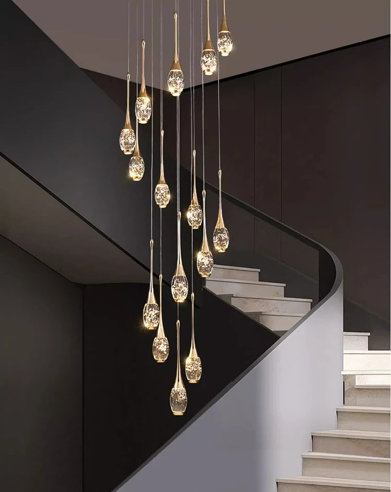 Crystal Chandelier: Multi-Drop Spiral Pendant Light in Gold - 30cm x 120cm