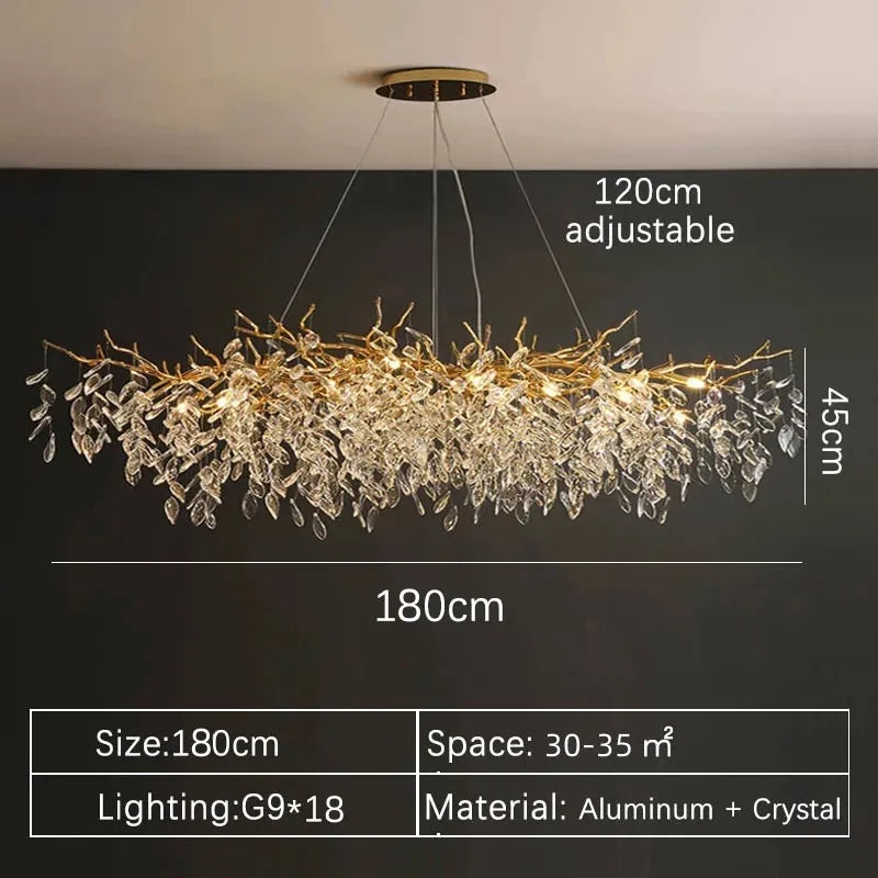 Crystal Chandelier: Luxury Gold Leaf Design LED Pendant Light for Dining & Living Room