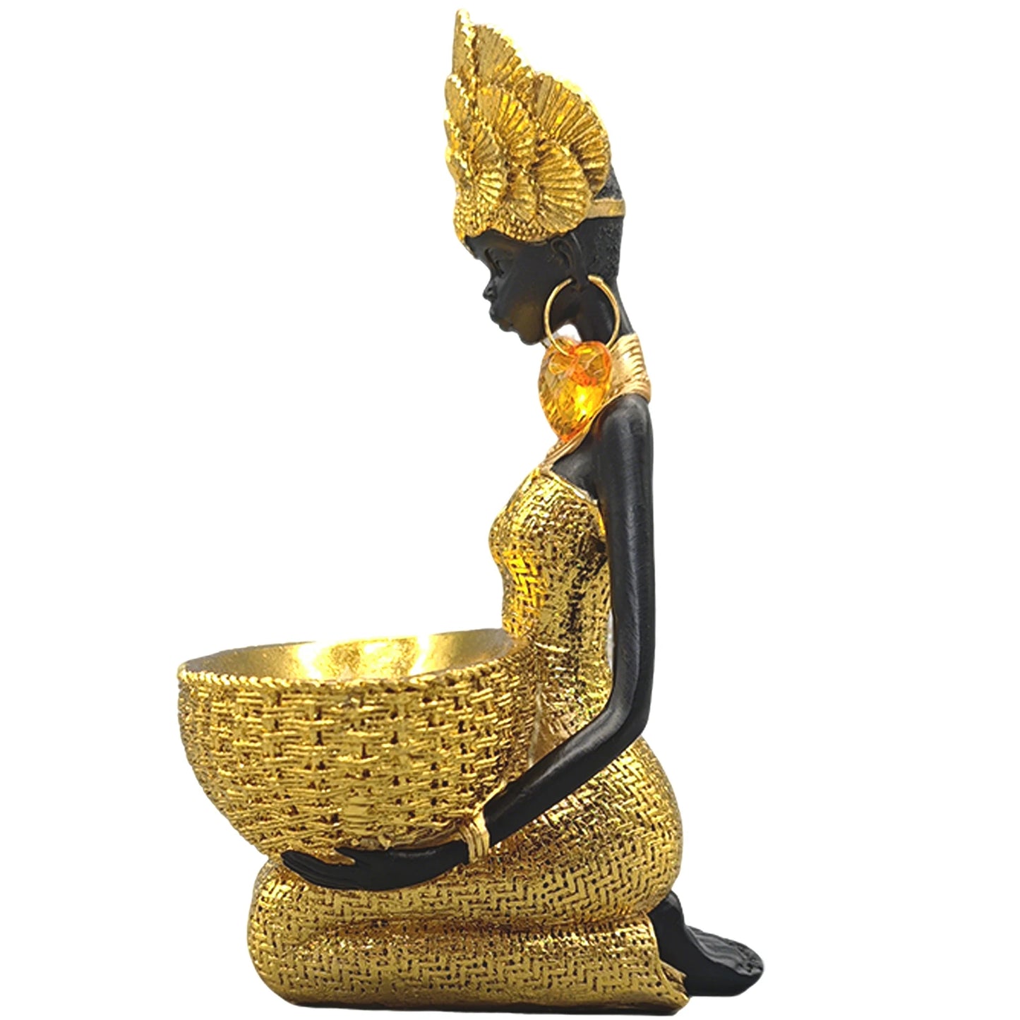 African Tribal Statue - Tribal Lady Figure Sculpture Tray,Coffee Table/Office/Shelf/Living Room Handmade Home Decor(Gold)