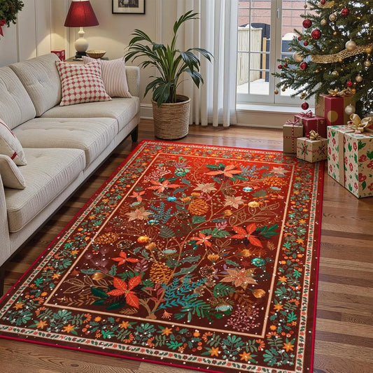 Christmas Area Rug Botanical Floral Washable Rugs for Living Room Holiday Decor, Non-Slip Soft Modern Bedroom Rug,Indoor Carpet