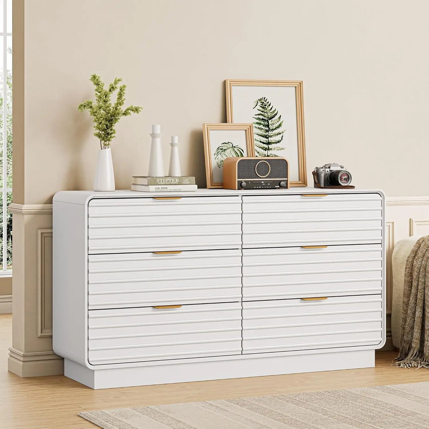 Fluted 6 Drawer Dresser for Bedroom