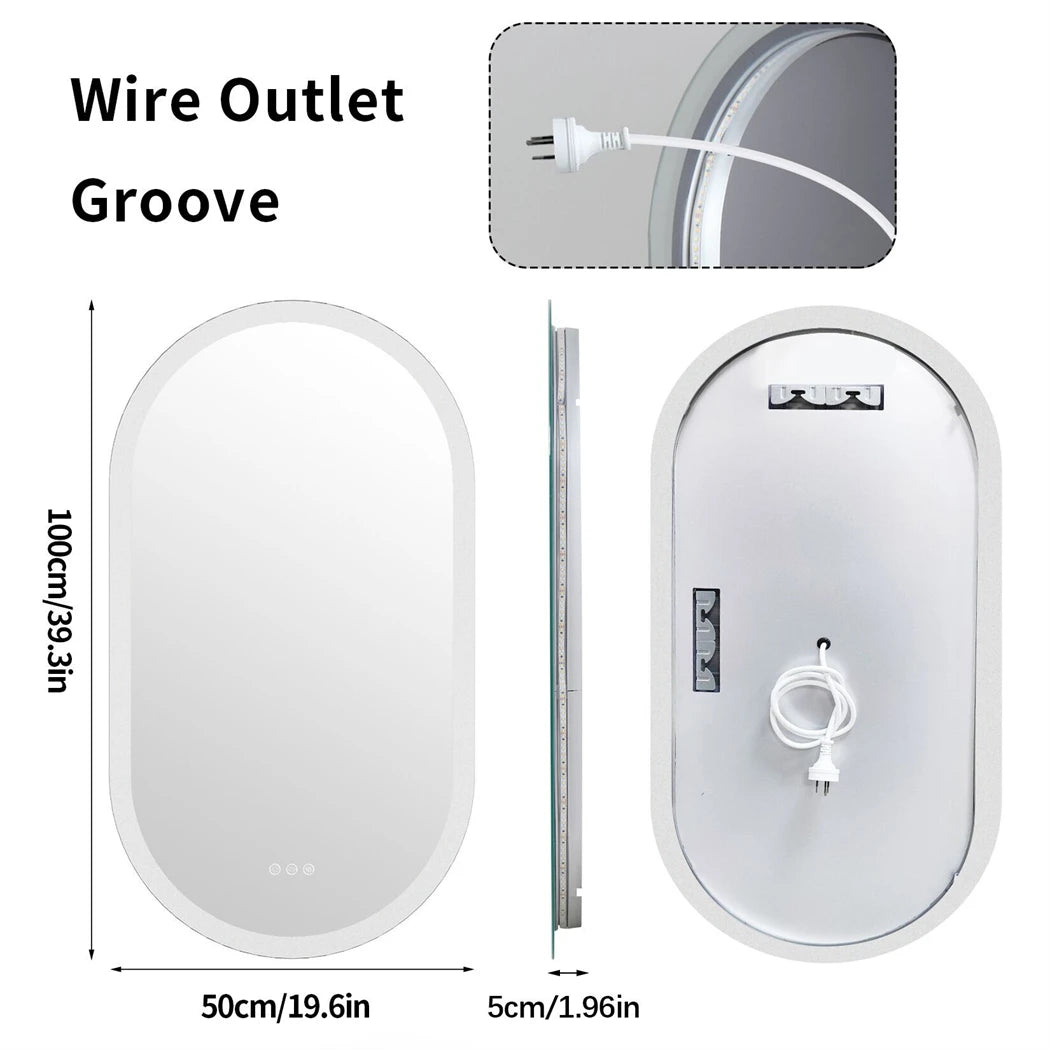Oval LED Bathroom Mirror with Anti-Fog - Dimmable Lighting, 500x1000mm
