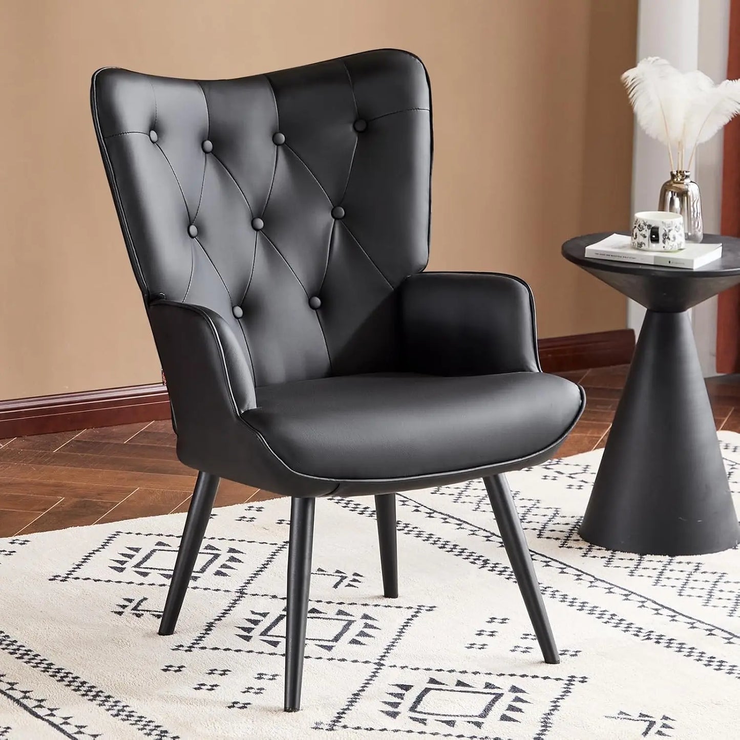 Velvet Accent Chair for Living Room, Upholstered Reading Chair with High Backrest, Tufted-Button Wingback Armchair f