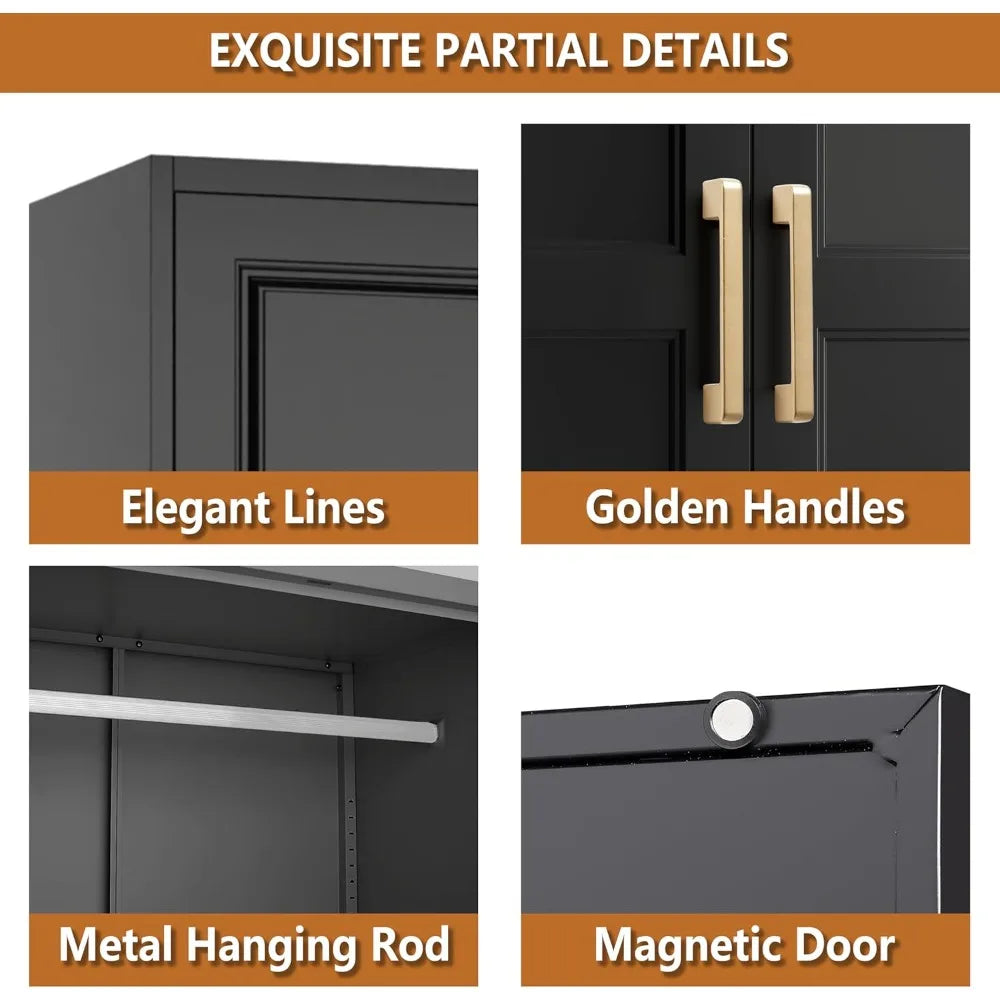 Metal Armoire Wardrobe Closet with Hanging Rod,Wardrobe Cabinet for Clothes,Clothing Storage Cabinet with Doors and Shelves