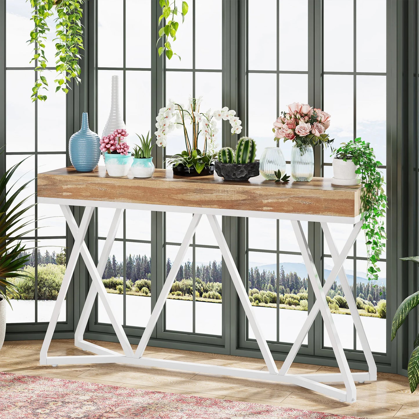 Tribesigns 55 Inches Console Table, Sofa Table Wood Entryway Table with Unique Metal Base