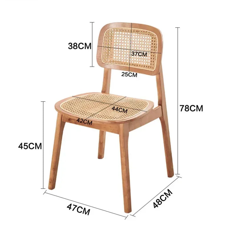 Scandinavian Dining Chair Natural Rattan & Wood Cafe Seat Minimalist Backrest Chair for Homestay Nordic Woven Home Furniture
