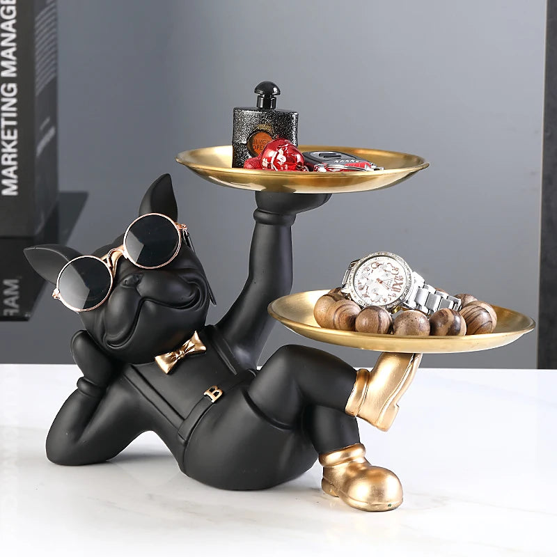 French Bulldog Butler Statue - Resin Sculpture with Tray | Home Decor