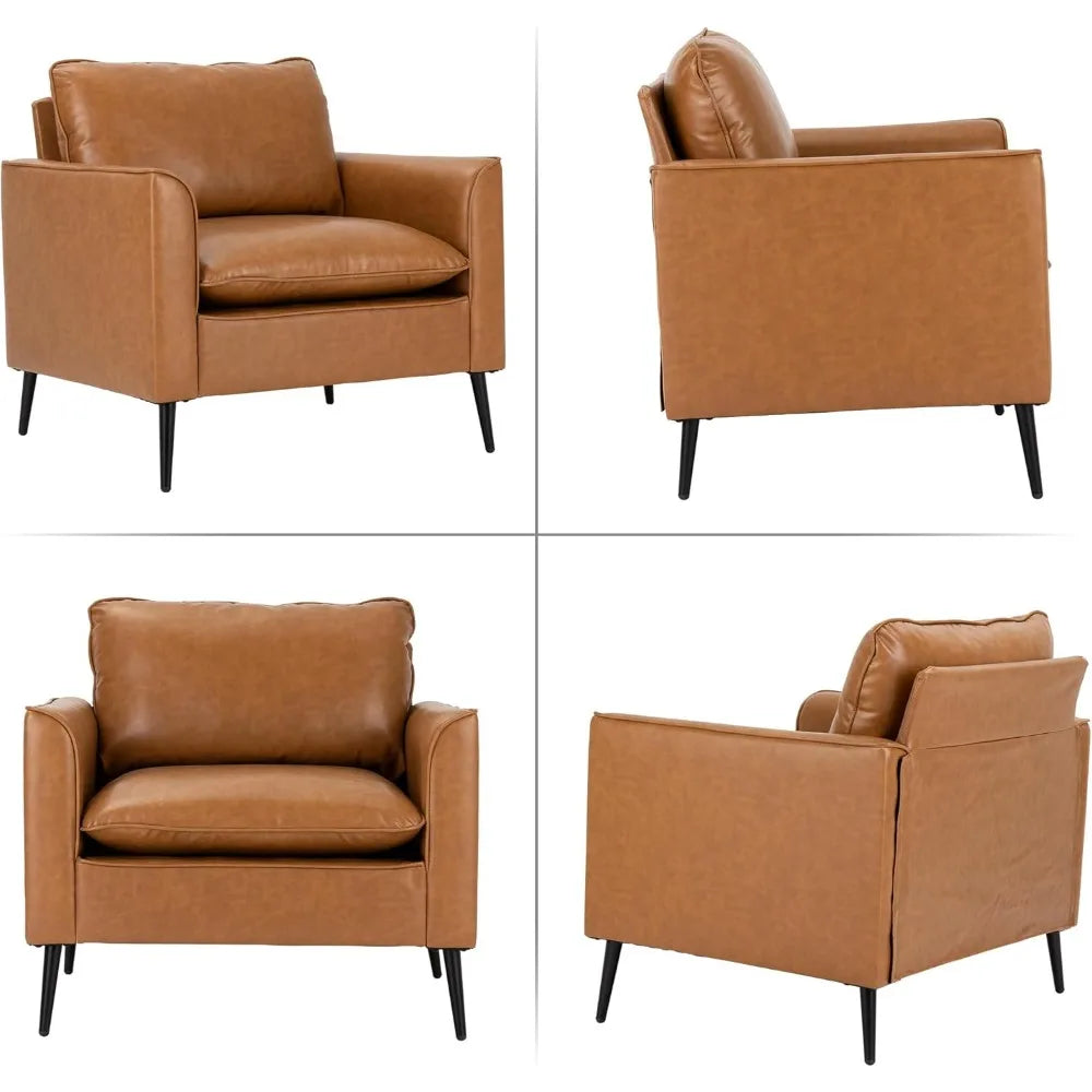 Set of 2 Modern Leather Chairs: Oversized Armchairs for Living Room - Cozy Mid-Century Accent Seating