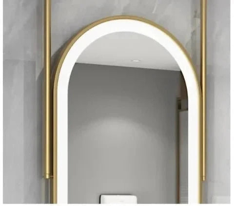 Oval LED Bathroom Mirror - Nordic Metal Frame, Gold Finish, 60x100cm