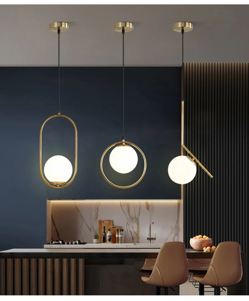 Nordic Glass Ball Pendant Lights Brass Black Hanging Lamp Modern Living Room Dining Bedroom Decor Ceiling Lighting Fixture House