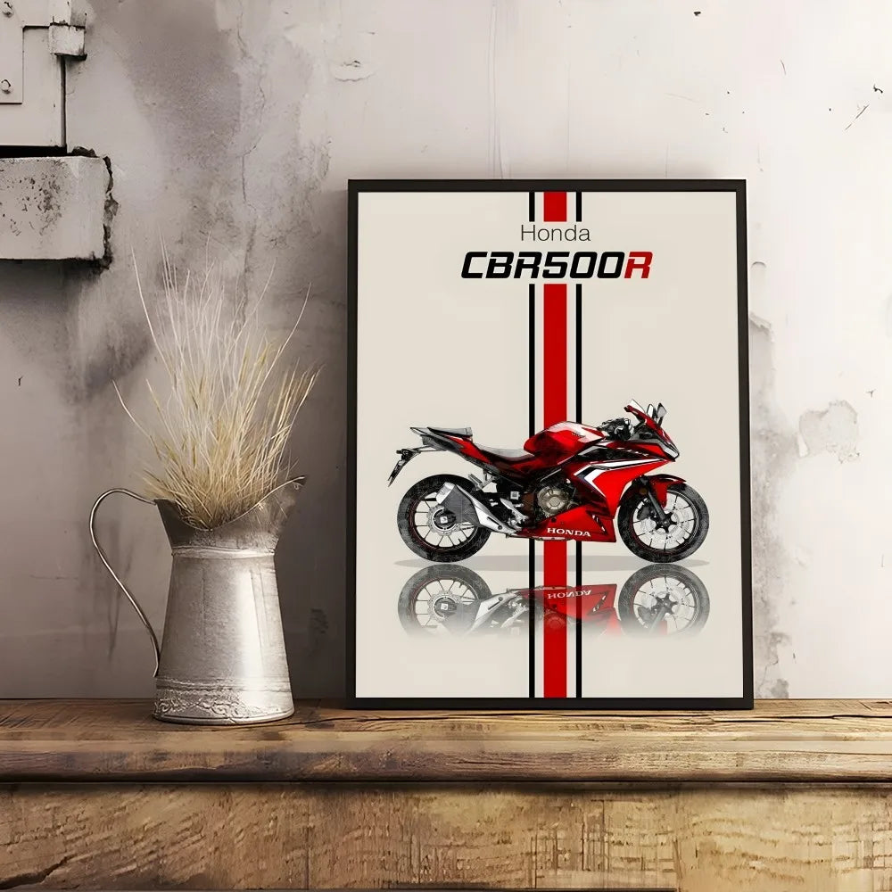 Bold H-HonDAS Motorcycle Poster Canvas Wall Art - Waterproof Print