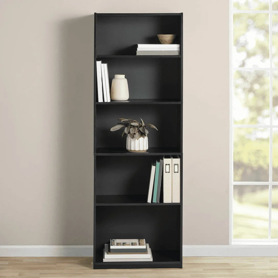 5-Shelf Bookcase with Adjustable Shelves, True Black Oak